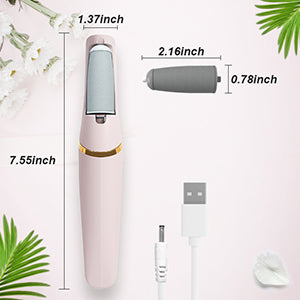 Measurement chart of a pink electronic device with USB cable on a light pink background.