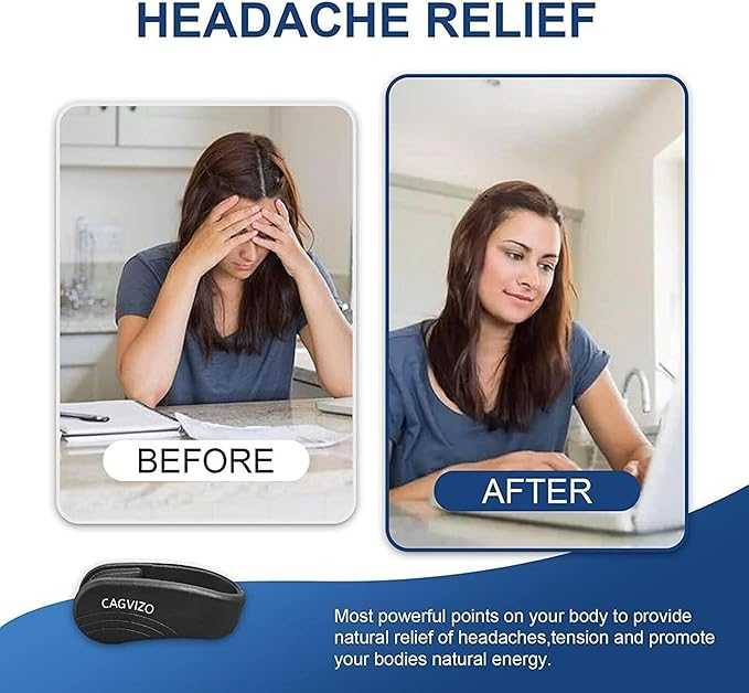 Before and after comparison of a woman with a headache using a CAGVIZO product.